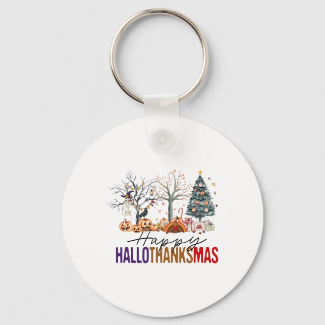 Glad Hallothanksmas Glad Halloween Tackgivelse  Nyckelring (Framsida)