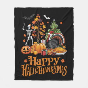 Glad Hallothanksmas Glad Halloween Thanksgiving Fleecefilt