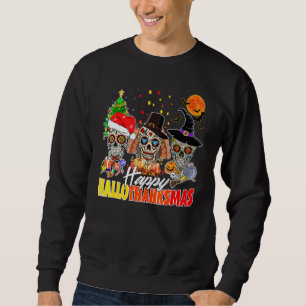 Glad Hallothanksmas God Jul Halloween Skalle Lång Ärmad Tröja