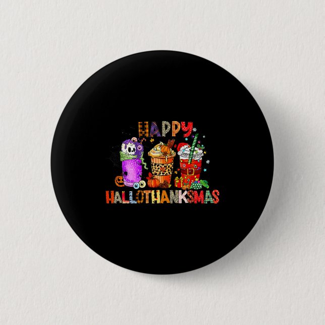 Glad Hallothanksmas Halloween Kaffe Latte Tack Knapp (Framsida)