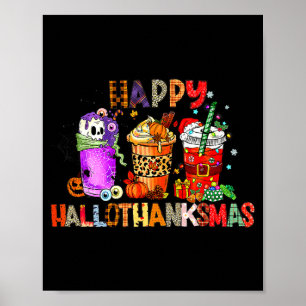 Glad Hallothanksmas Halloween Kaffe Latte Tack Poster