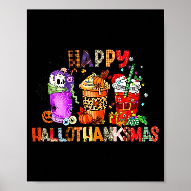 Glad Hallothanksmas Halloween Kaffe Latte Tack Poster (Framsidan)