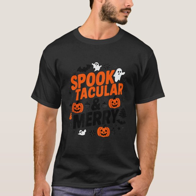 Glad Hallothanksmas Halloween spöktakulär glad  T Shirt (Framsida)