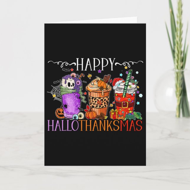 Glad Hallothanksmas Halloween Thanksgiving Jul Kort (Framsida)