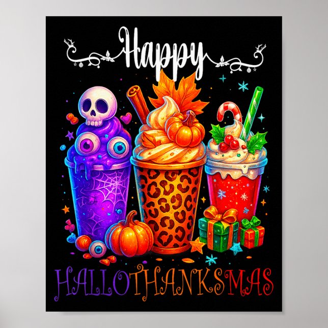 Glad Hallothanksmas Halloween Thanksgiving Jul Poster (Framsidan)