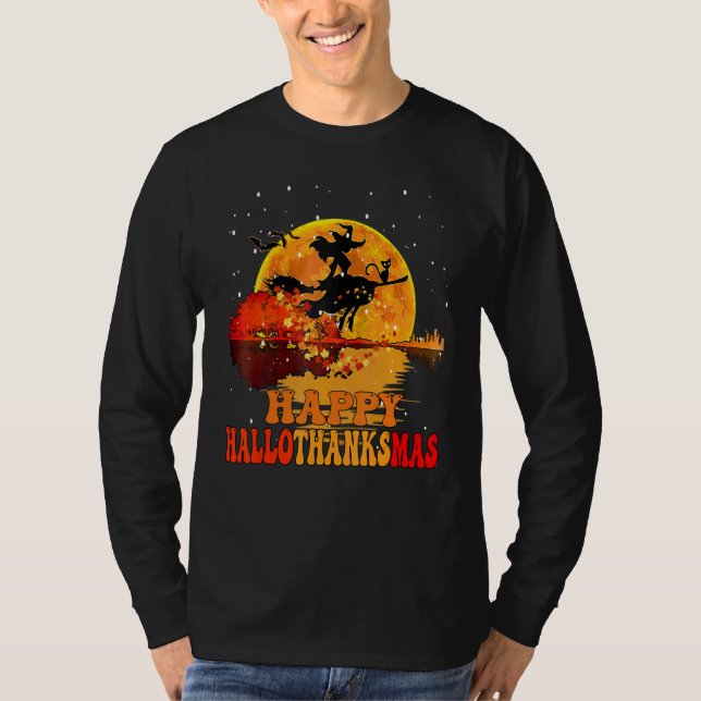 glad hallothanksmas häxa måne rolig t shirt (Framsida)