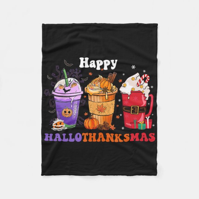 Glad Hallothanksmas Kaffe Halloween Tacksgiving Fleecefilt (Framsidan)