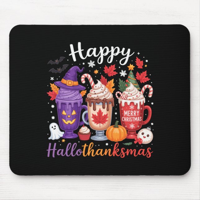 Glad Hallothanksmas Kaffeälskare Halloween God Jul Musmatta (Framsidan)