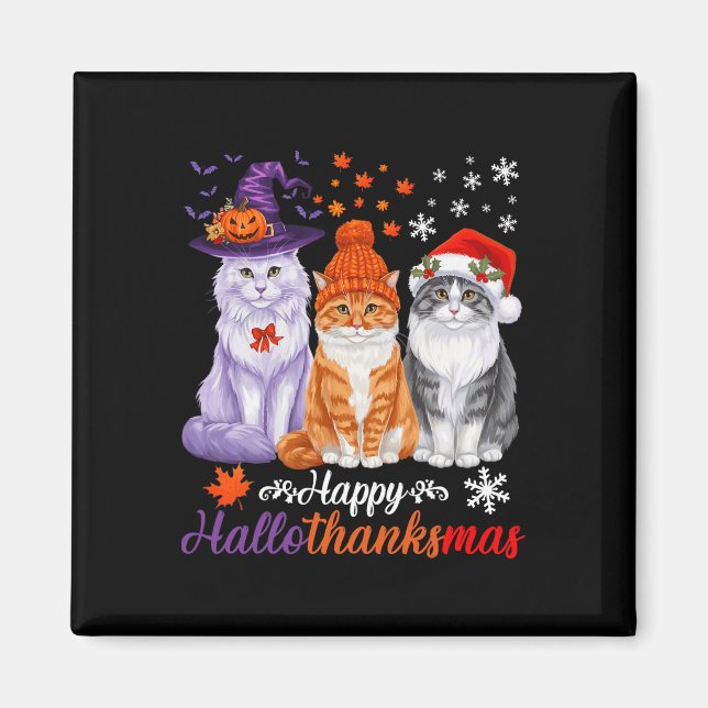 Glad Hallothanksmas Katter Halloween Thanksgiving  Magnet (Framsidan)