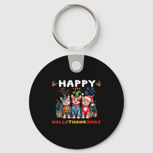 Glad Hallothanksmas Katter Halloween Thanksgiving Nyckelring