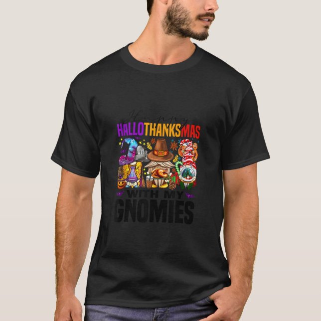 Glad Hallothanksmas Med Mina Tomtar Tomte Hallowee T Shirt (Framsida)