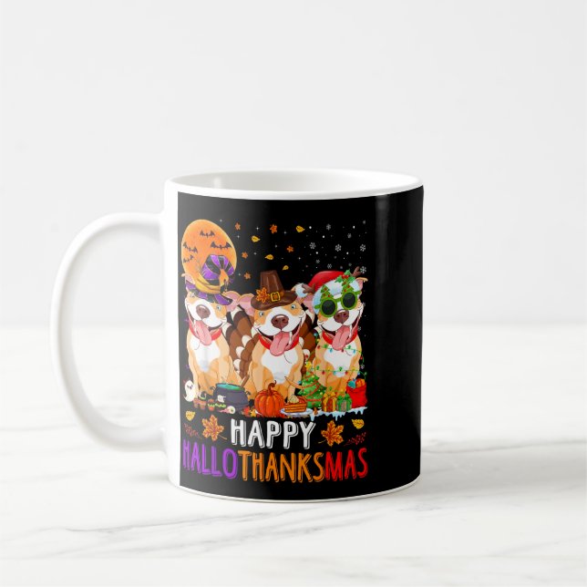 Glad Hallothanksmas Pitbull Hund Halloween Kaffemugg (Vänster)