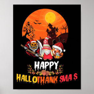 Glad Hallothanksmas Rolig Halloween Thanksgiving Poster