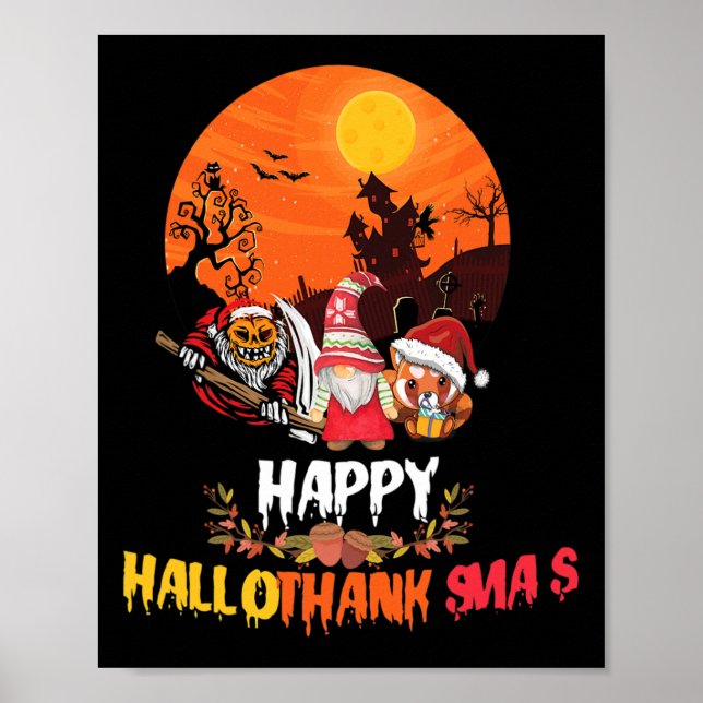 Glad Hallothanksmas Rolig Halloween Thanksgiving Poster (Framsidan)