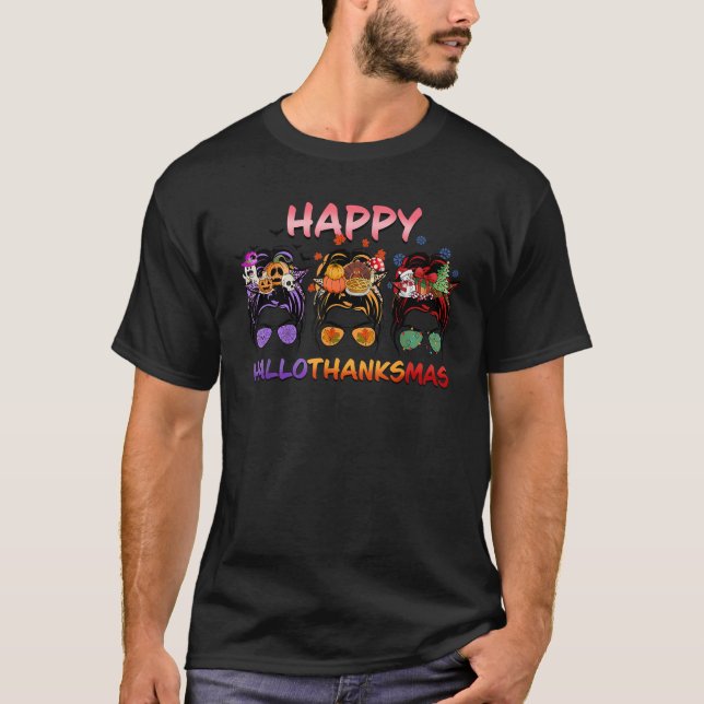 Glad Hallothanksmas  Rufsigt uppbundet hår  T Shirt (Framsida)