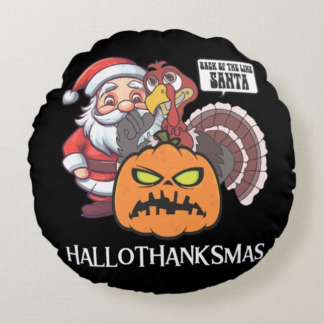 Glad Hallothanksmas Rund Kudde (Framsidan)
