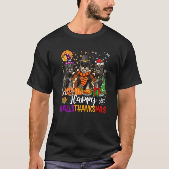 Glad Hallothanksmas Schnauzer Hundälskare Hallowee T Shirt (Framsida)