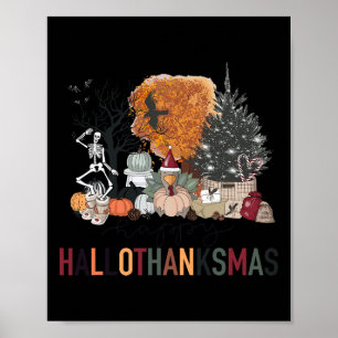 Glad Hallothanksmas Skelett Kalkon Jul Halloween Poster