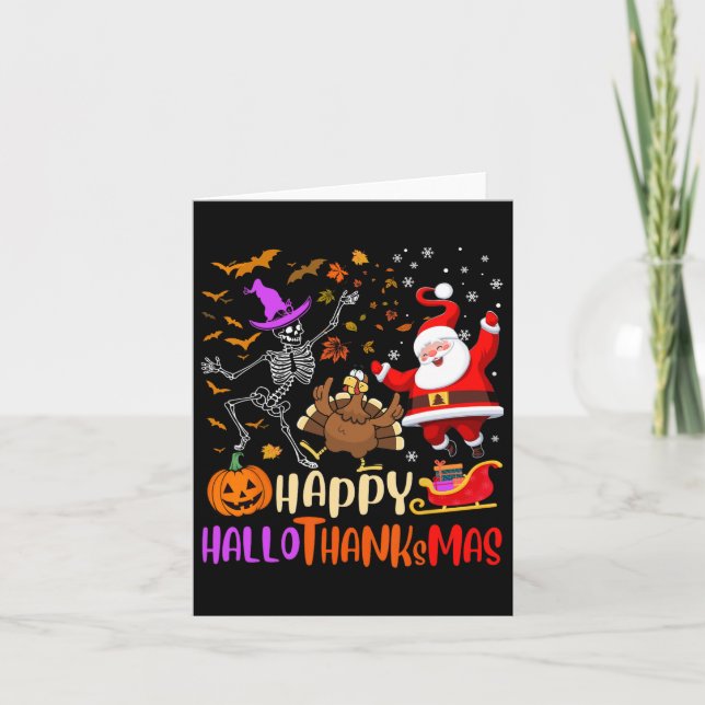Glad Hallothanksmas Skelett Pumpa Turkiet Santa Kort (Framsida)