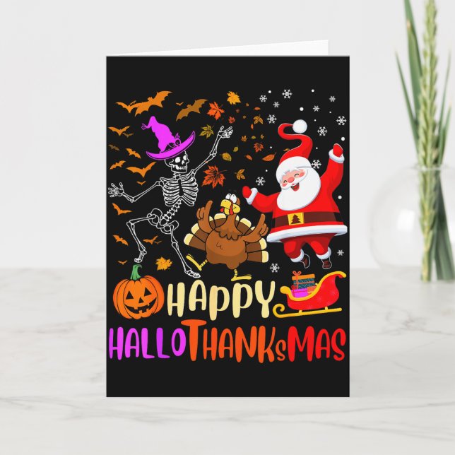 Glad Hallothanksmas Skelett Pumpa Turkiet Tomte Kort (Framsida)