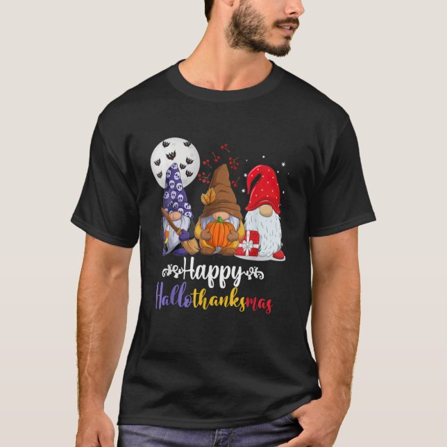 Glad Hallothanksmas Söt Gnome Pumpa Tomte T Shirt (Framsida)