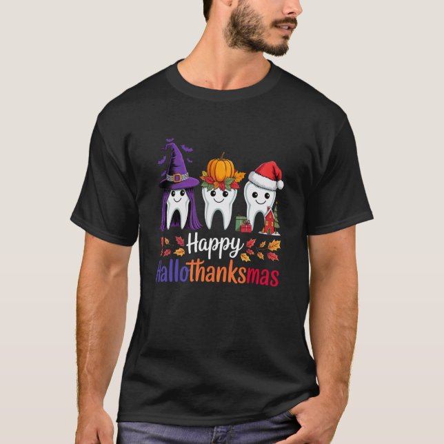 Glad Hallothanksmas Söt Tandläkare Halloween Tackg T Shirt (Framsida)