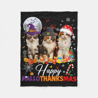 Glad Hallothanksmas Söta Katter Halloween Tackgive Fleecefilt