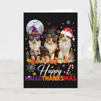 Glad Hallothanksmas Söta Katter Halloween Tackgive Kort