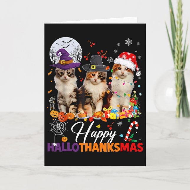Glad Hallothanksmas Söta Katter Halloween Tackgive Kort (Framsida)