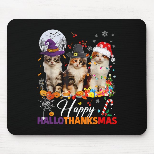 Glad Hallothanksmas Söta Katter Halloween Tackgive Musmatta (Framsidan)