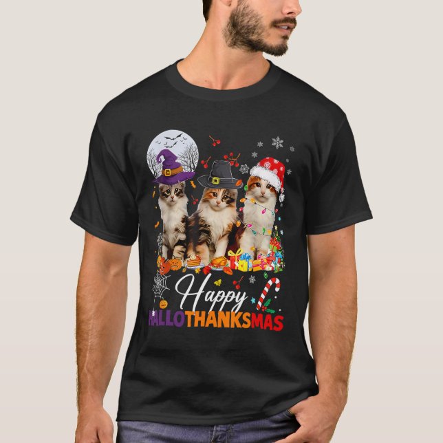 Glad Hallothanksmas Söta Katter Halloween Tackgive T Shirt (Framsida)