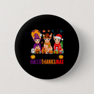 Glad Hallothanksmas Sphynx Katter Halloween Tack Knapp