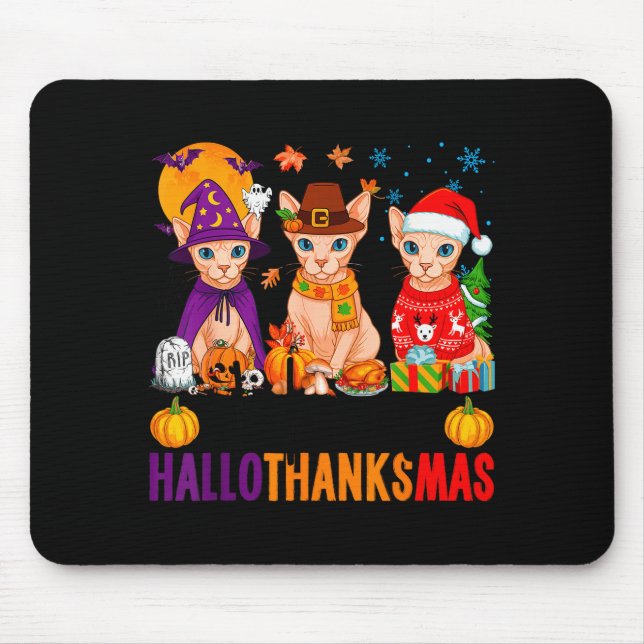 Glad Hallothanksmas Sphynx Katter Halloween Tack Musmatta (Framsidan)