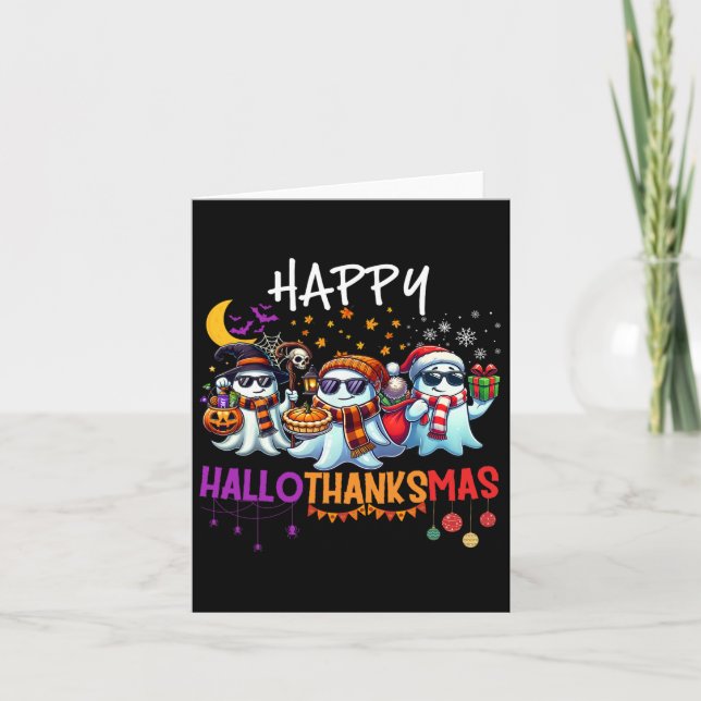 Glad Hallothanksmas Spöke Halloween Thanksgiving  Kort (Framsida)