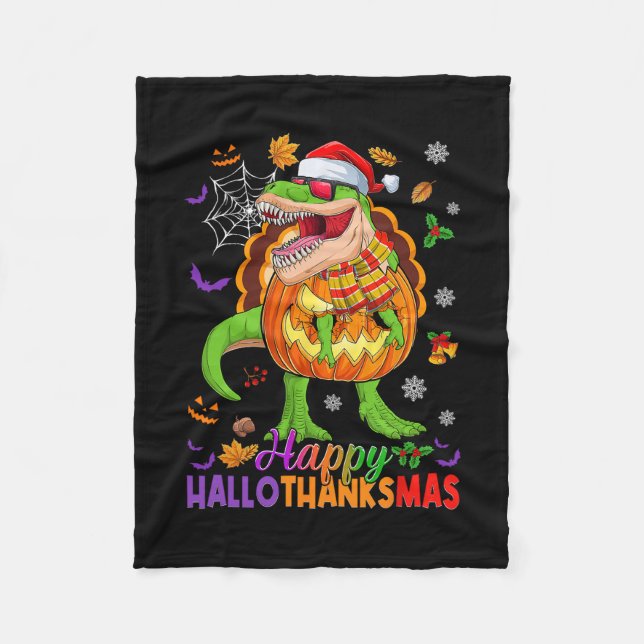 Glad Hallothanksmas T Rex Halloween Thanksgiving Fleecefilt (Framsidan)