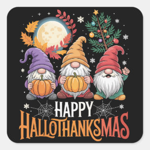 Glad Hallothanksmas Tomte Älskare Halloween Xmas Fyrkantigt Klistermärke