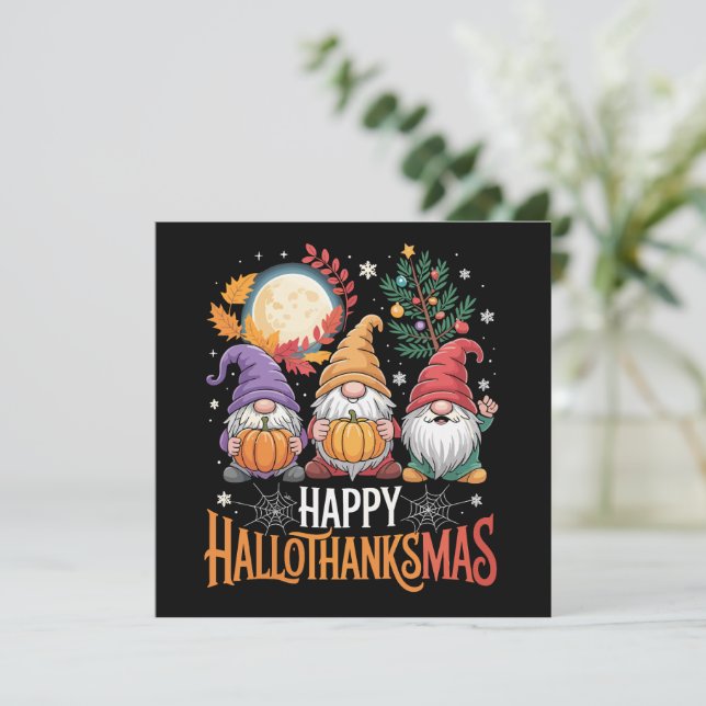 Glad Hallothanksmas Tomte Älskare Halloween Xmas Julkort (Stående Fram)