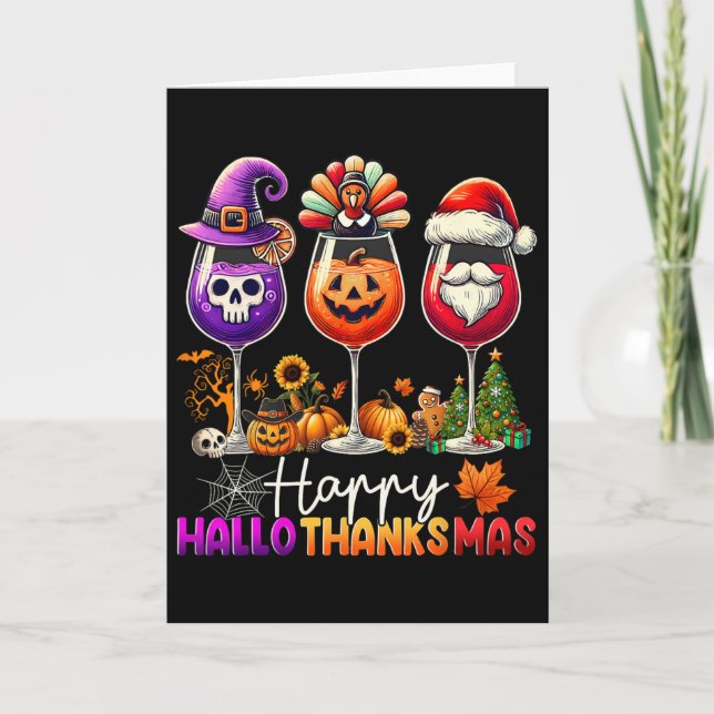 Glad Hallothanksmas Vin Halloween Thanksgiving C Kort (Framsida)