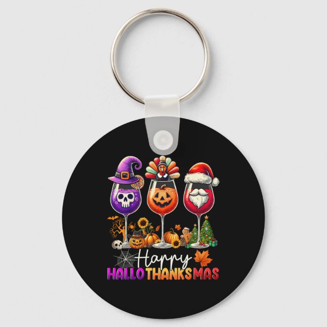 Glad Hallothanksmas Vin Halloween Thanksgiving C Nyckelring (Framsida)
