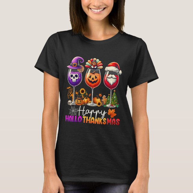 Glad Hallothanksmas Vin Halloween Thanksgiving C T Shirt (Framsida)