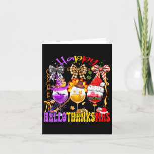 Glad Hallothanksmas Vinglas Halloween Tackgivnings Kort