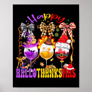 Glad Hallothanksmas Vinglas Halloween Tackgivnings Poster