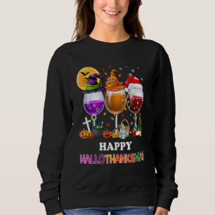 Glad Hallothanksmas Vinglas Häxa Tomtehatt T Shirt