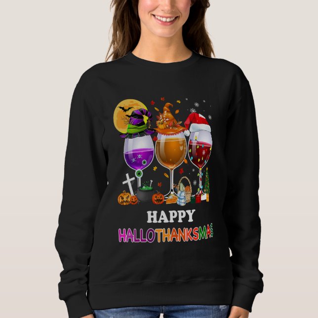 Glad Hallothanksmas Vinglas Häxa Tomtehatt T Shirt (Framsida)