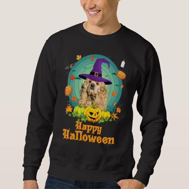 Glad Halloween Amerikansk Cocker Spaniel Hund Pump Lång Ärmad Tröja (Framsida)