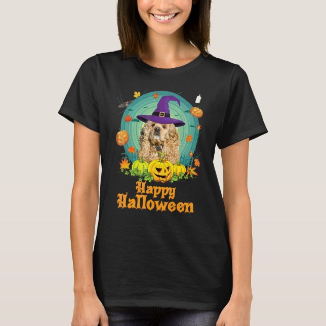 Glad Halloween Amerikansk Cocker Spaniel Hund Pump T Shirt (Framsida)