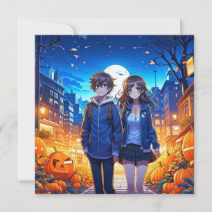Glad Halloween Anime-par håller hand Kort