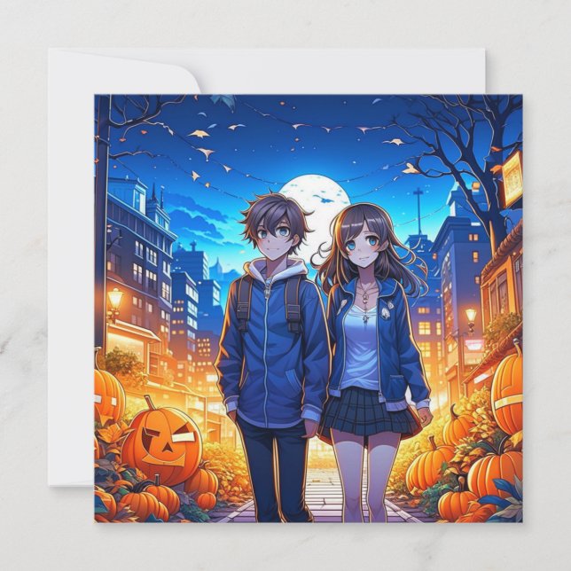 Glad Halloween | Anime-par håller hand Kort (Framsida)