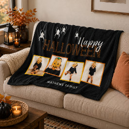 Glad Halloween Anpassad Fotokollage Spindlar Svart Fleecefilt