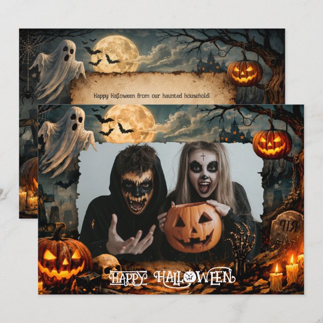 🎃 Glad Halloween Anpassad fotokort Inbjudningar (Fram/baksida)